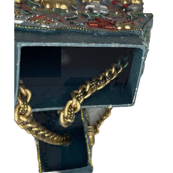 RARE Mary Frances 90's Christmas Tree Hard Shell Purse Handmade Bag Retired wTag - Picture 9 of 14